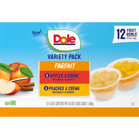 (12 Cups) Dole Fruit Bowls Apples & Creme / Peaches & Creme Parfait Variety Pack, 4.3 oz ...