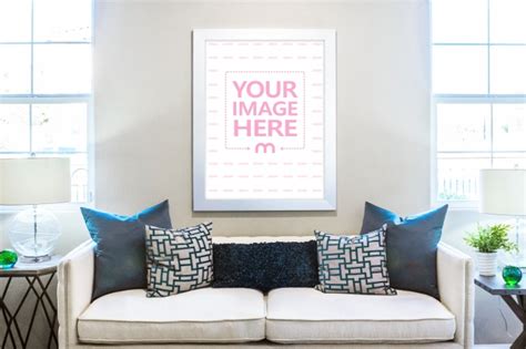 Canvas Art Poster on Living Room Wall Mockup Generator - Mediamodifier