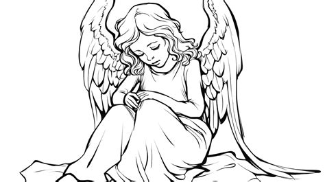 Angel Sitting On Ground Coloring Pages Background, Angel Coloring ...