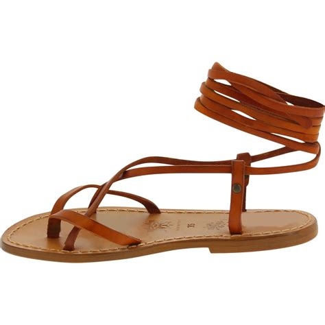 Women's brown leather flat strappy sandals handmade in Italy | The ...