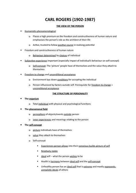 Carl Rogers' theory - CARL ROGERS (1902-1987) THE VIEW OF THE PERSON Humanistic-phenomenological ...