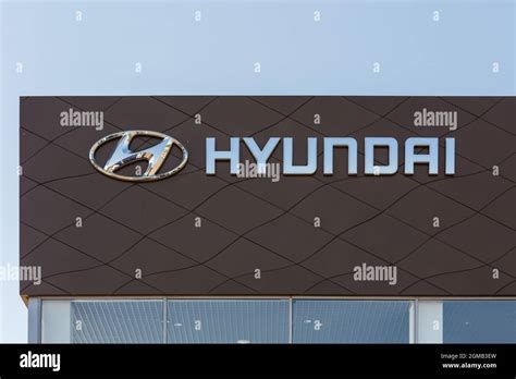 Hyundai logo on car dealership building - Hyundai is a South Korean ...