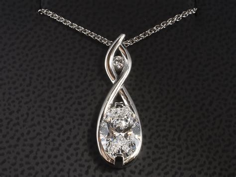 Platinum Mirror Set Twisting Diamond Pendant, Oval Cut Lab Grown ...