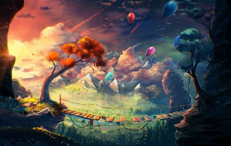 Fantasy Bridge and Balloons HD Wallpaper by Sylar113