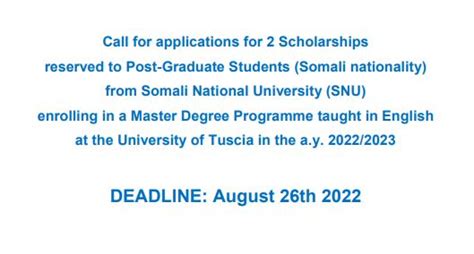 Call for applications for 2 Scholarships reserved to Post-Graduate Students (Somali nationality ...