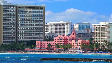 Waikiki Beach, Honolulu, Oahu island, Hawaii. The Royal Hawaiian Hotel ...