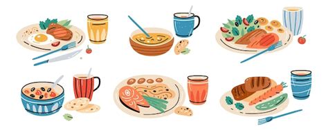 Premium Vector | Set of different breakfast lunch and dinner