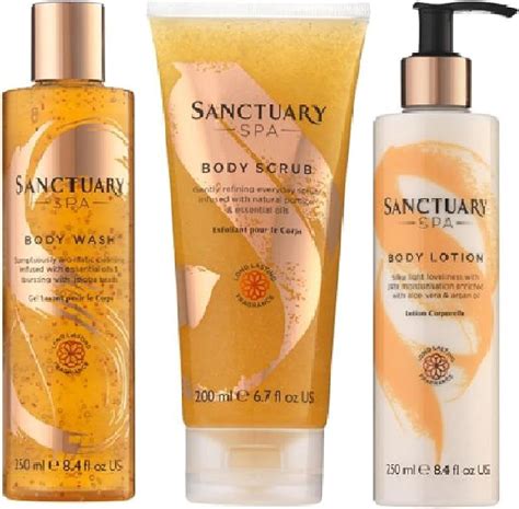 (3 PACK) Sanctuary Spa Body Wash 250ml, Sanctuary Spa Body Scrub 200ml & Sanctuary Spa Body ...