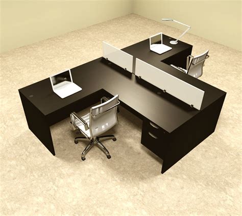 Two Person L Shaped Divider Office Workstation Desk Set, #OT-SUL-SP56 - H2O Furniture