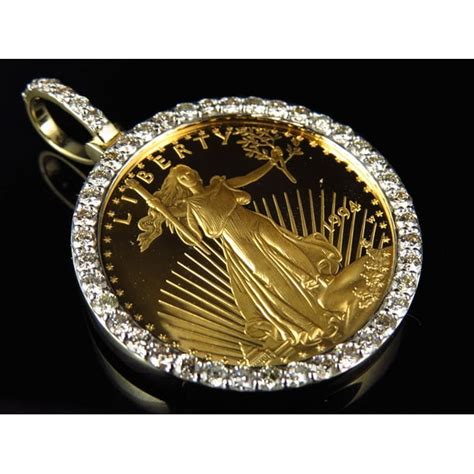 Jewelry Unlimited - 24K Solid Yellow Gold Coin Lady Liberty Half Ounce Diamond Pendant Charm 2 ...