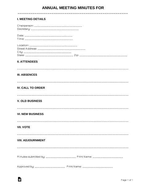 Free Annual Meeting Minutes Template - PDF | Word – eForms