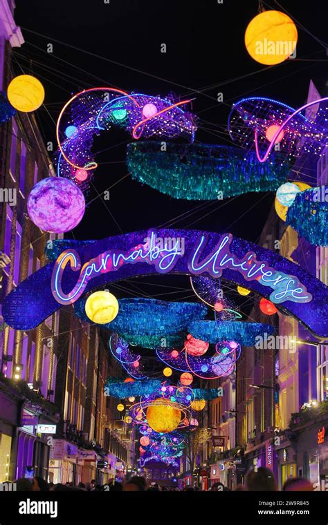 Christmas lights in Carnaby Street in London 2023 with a space theme ...