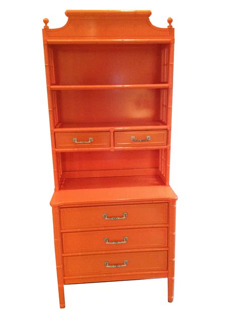 Thomasville Faux Bamboo Orange Lacquer Cabinet Painted Bedroom ...