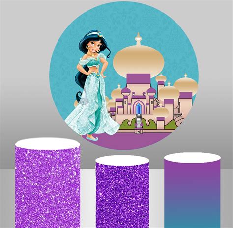 Round background circle backdrop princess castal girl birthday Party decoration purple glitter ...