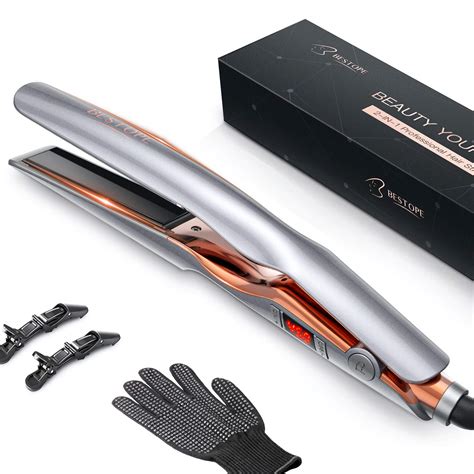 BESTOPE Hair Straightener and Curler 2 in 1, Professional Ceramic Flat Iron, Anti-Frizz, Instant ...