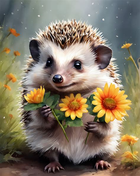 Hedgehog Floral Watercolor Art Free Stock Photo - Public Domain Pictures