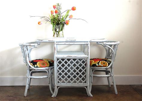 Rattan Table and Chairs, Vintage, Wicker, 1950s, Painted B… | Flickr