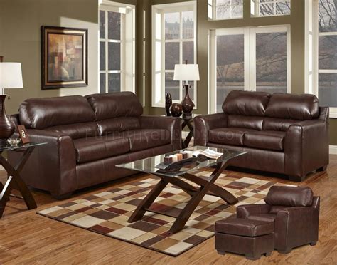 Dark Brown Bonded Leather Modern Loveseat & Sofa Set w/Options