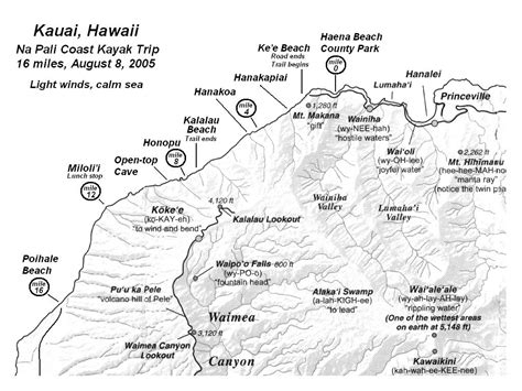 Na Pali Coast Kayak Map - Na Pali Coast Kauai HI US • mappery