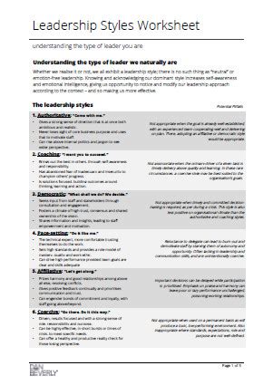 Free Leadership Styles Assessment Worksheet : Leadership Skills ...