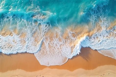 Premium AI Image | An aerial view of a beach with a blue ocean and waves