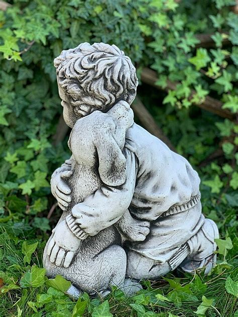 BOY WITH DOG stone statue. Concrete sculptureLawn | Etsy