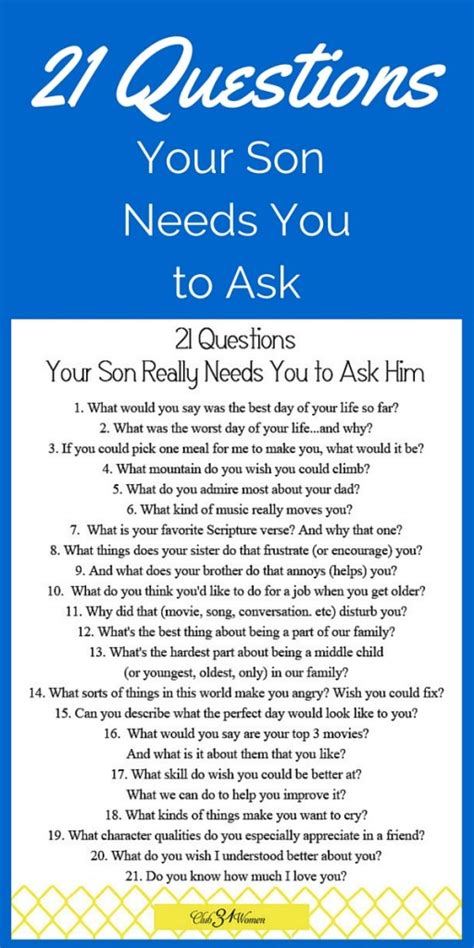 FREE Printable: 21 Questions Your Son Really Needs You to Ask Him ...