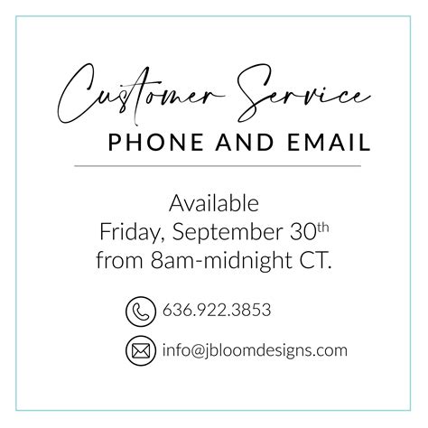 EXTENDED Customer Service Hours on Friday, September 30th - JBloom Designs