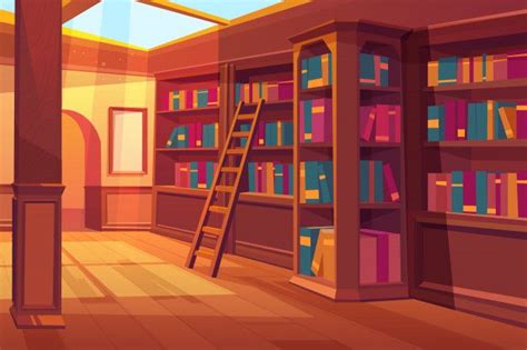 Free Vector | Library interior, empty room for reading with books on wooden shelves | Vector ...