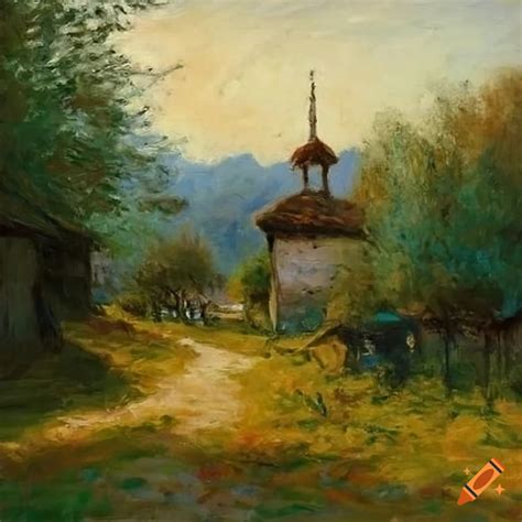 Painting of a rural bulgarian village on Craiyon