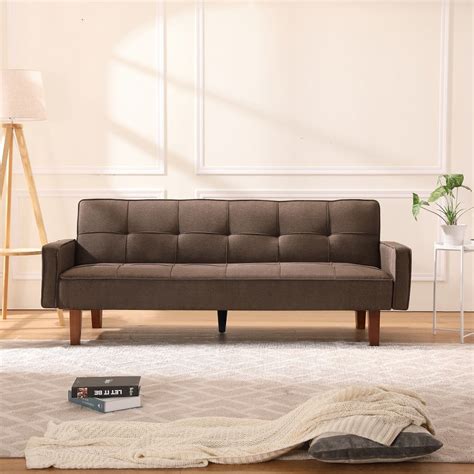 Futon Sofa Bed, Modern Fabric Sofa Sleeper Bed with Armrest ...