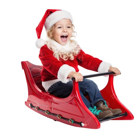 Happy Child Riding Christmas Sleigh, Kid Having Fun At Home, Christmas ...