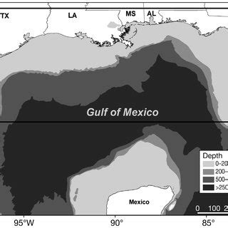 Map of the Gulf of Mexico basin depicting bathymetry (gray shading) and... | Download Scientific ...