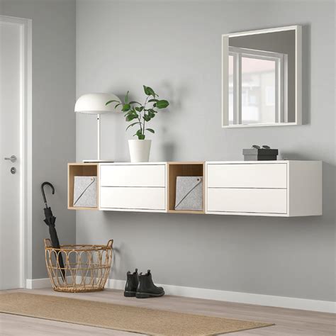 EKET Wall-mounted cabinet combination - white, white stained oak effect ...