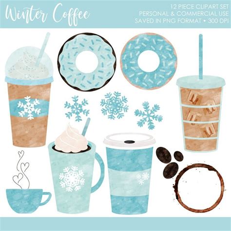 Coffee Clipart, Coffee Clip Art,winter Clipart,watercolor Coffee Clipart,winter Doughnut Clipart ...