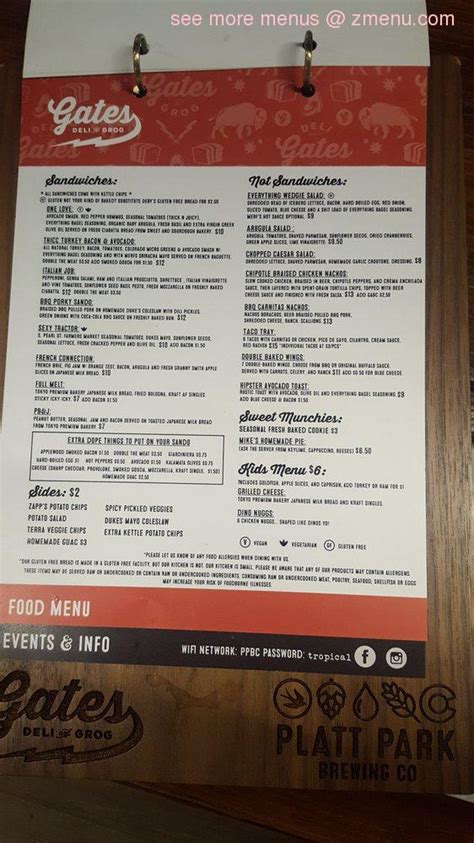 Menu at Gates Deli & Grog restaurant, Denver