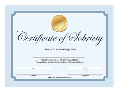 Editable Sobriety Certificate