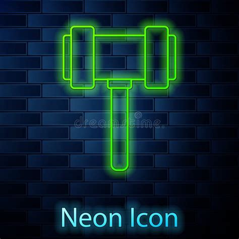 Glowing Neon Line Judge Gavel Icon Isolated on Brick Wall Background. Gavel for Adjudication of ...