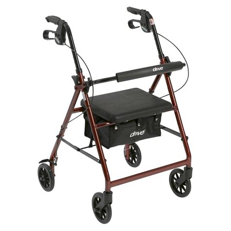 Drive 4-Wheel Rollator Walker with Removable Folding Back Support and Padded Seat in Red-r726rd ...