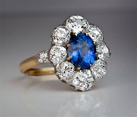 Antique Sapphire Diamond Engagement Ring at 1stDibs