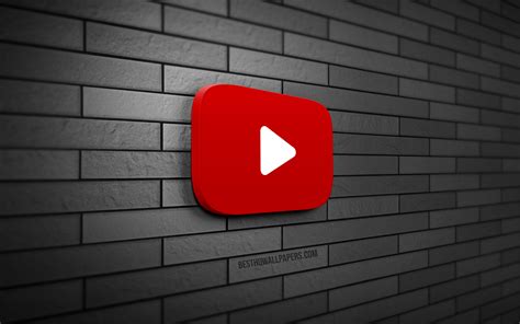 Download wallpapers Youtube 3D logo, 4K, gray brickwall, creative, social networks, Youtube logo ...