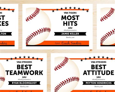 Editable Baseball Award Certificates INSTANT DOWNLOAD PRINTABLE Black ...