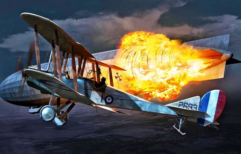 Wallpaper Fire, The explosion, Biplane, The airship, WWI, Royal ...