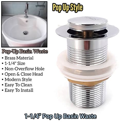 SOLID 1-1/4 INCH BRASS POP UP BASIN WASTE FOR BASIN SINKS IN TOILET ...