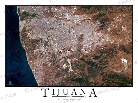 Tijuana, Mexico Satellite Map Print | Aerial Image Poster