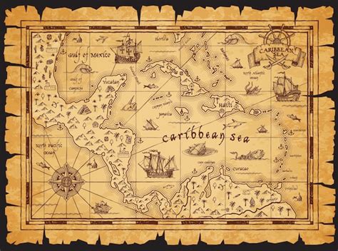 Premium Vector | Old antique vintage map of caribbean sea