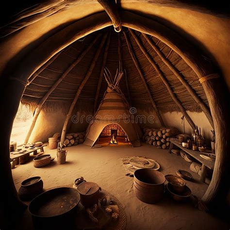 Interior of Wigwam, an Old Retro North Indian Dwelling Built from Twigs and Animal Skins. Stock ...