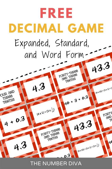 FREE Decimal Game: Expanded, Standard, and Word Form in 2020 | Math for kids