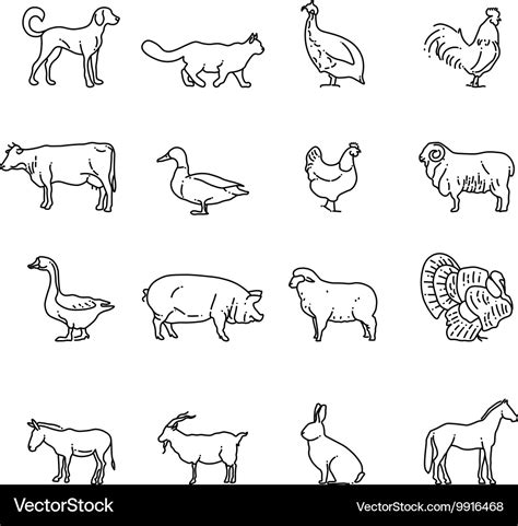 Farm animals thin line icons set outline Vector Image