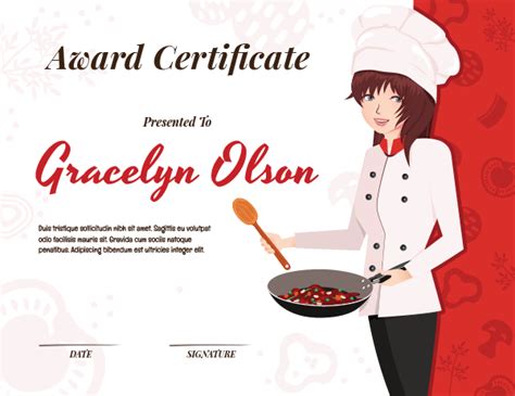 Printable Chef Award Certificate Template